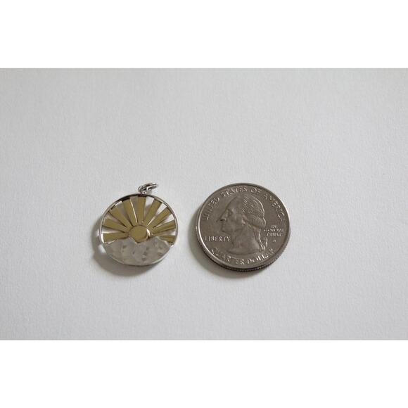 Sterling Silver Mountain Sunrise with Bronze Sun Charm, Mountain Range Pendant - Picture 4 of 4